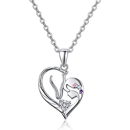 Collar con colgante de corazón de caballo de circonita cúbica en forma de corazón de plata de ley