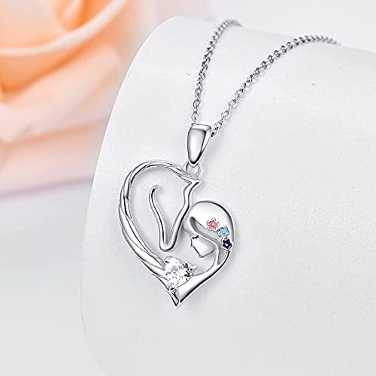 Sterling Silver Heart Costom Birthstone Horse Pendant Necklace For Women Best Friend-3