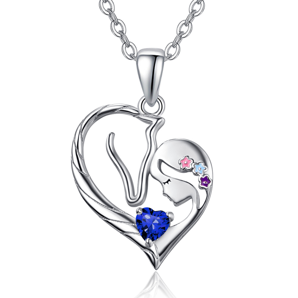Collier pendentif cheval en argent sterling avec pierre de naissance personnalisée en forme de cœur pour femme, meilleur ami-1