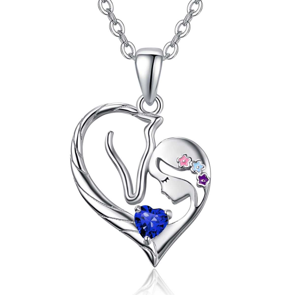 Sterling Silver Heart Costom Birthstone Horse Pendant Necklace For Women Best Friend-1