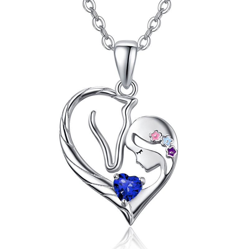 Sterling zilveren hart Costom Birthstone paard hanger ketting voor vrouwen beste vriend-16