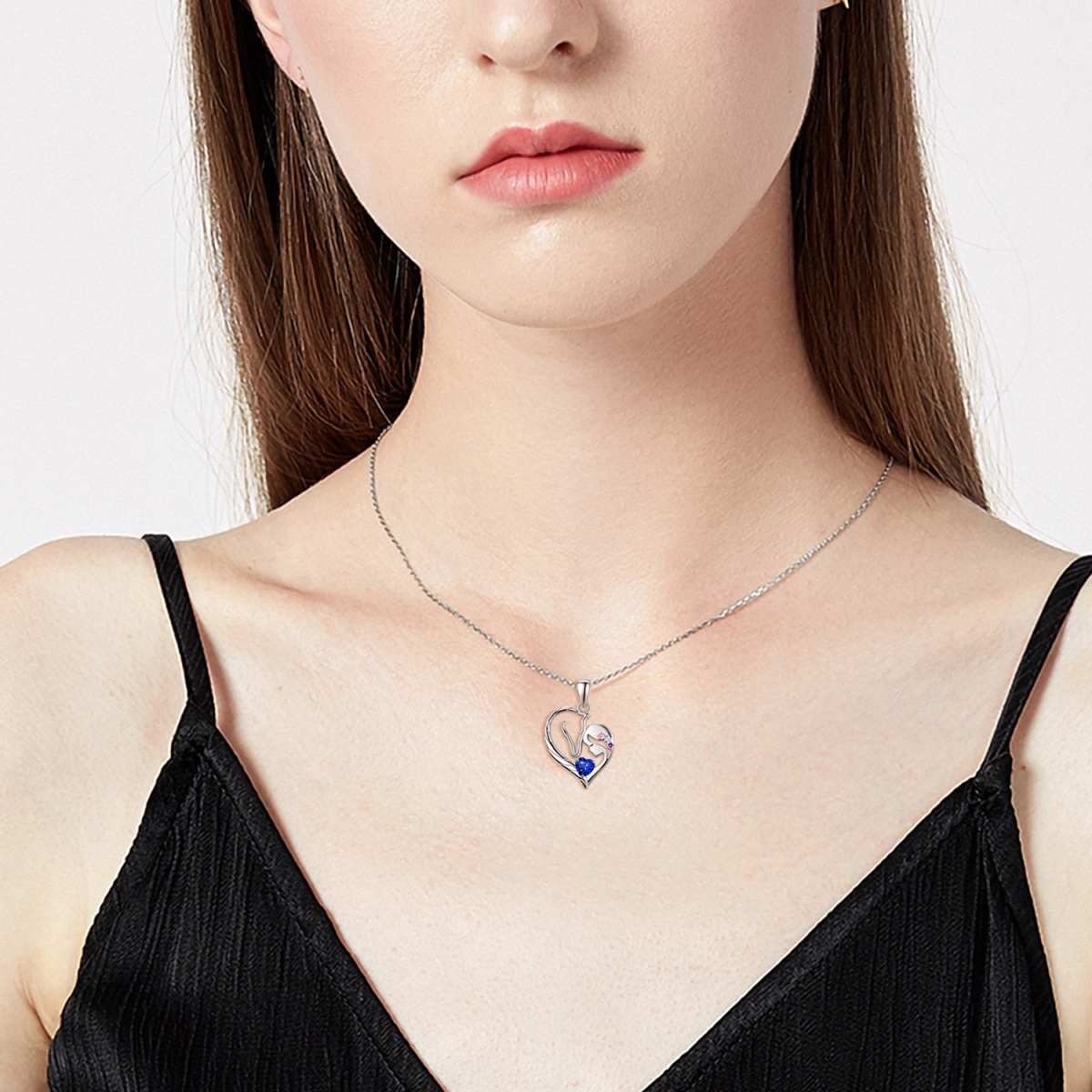 Sterling Silver Heart Costom Birthstone Horse Pendant Necklace For Women Best Friend-2