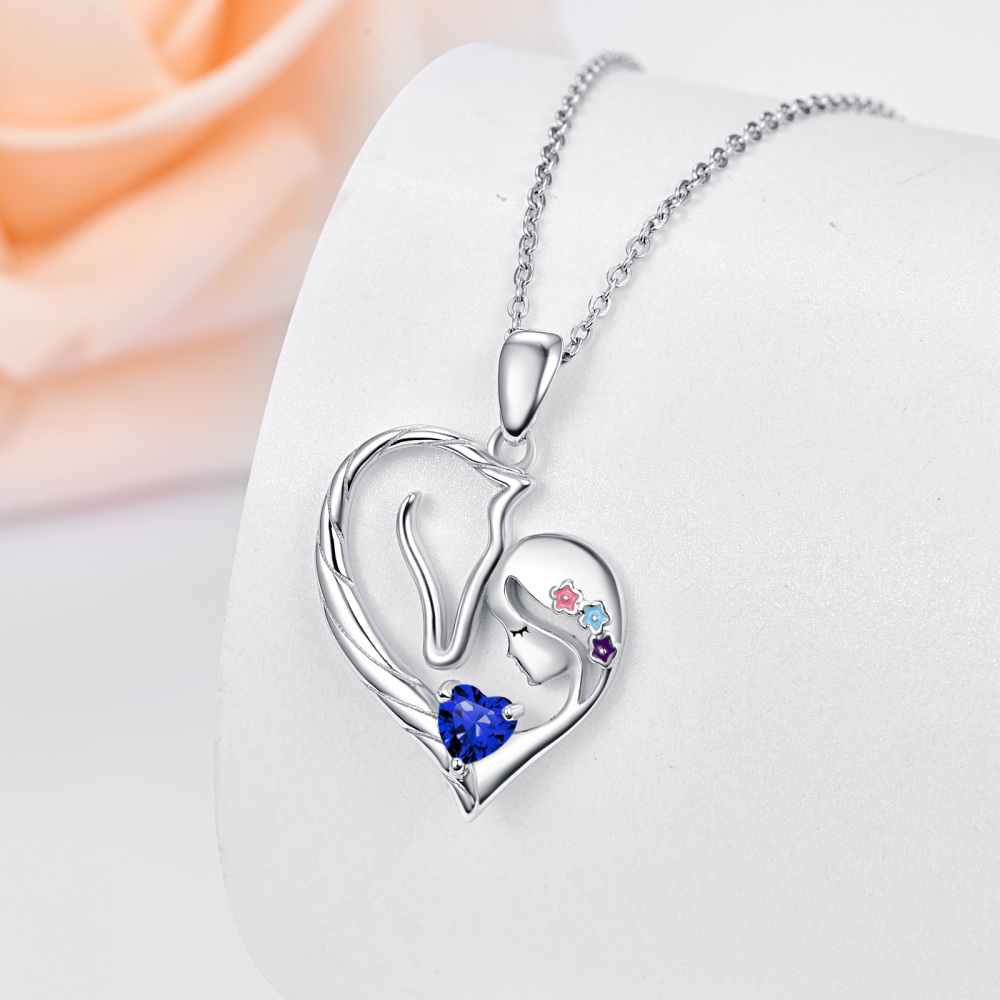 Collier pendentif cheval en argent sterling avec pierre de naissance personnalisée en forme de cœur pour femme, meilleur ami-3