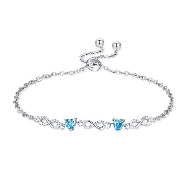 Sterling Silber Herz geformt Cubic Zirkonia Herz & Infinity Symbol Anhänger Armband-1