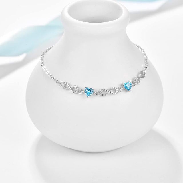 Bracciale con ciondolo a forma di cuore e simbolo dell'infinito in argento sterling blu con zirconia cubica-4