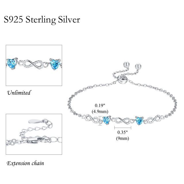 Sterling Silber Herz geformt Cubic Zirkonia Herz & Infinity Symbol Anhänger Armband-5