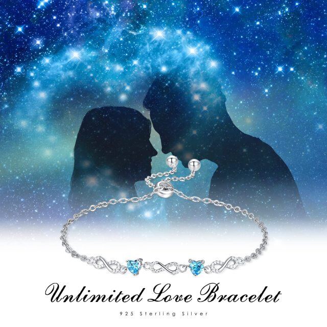 Bracciale con ciondolo a forma di cuore e simbolo dell'infinito in argento sterling blu con zirconia cubica-6