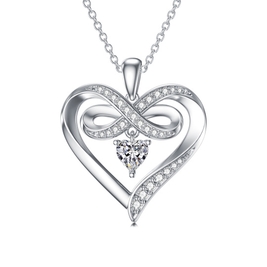 Sterling Silver Heart Shaped Cubic Zirconia Heart & Infinity Symbol Pendant Necklace