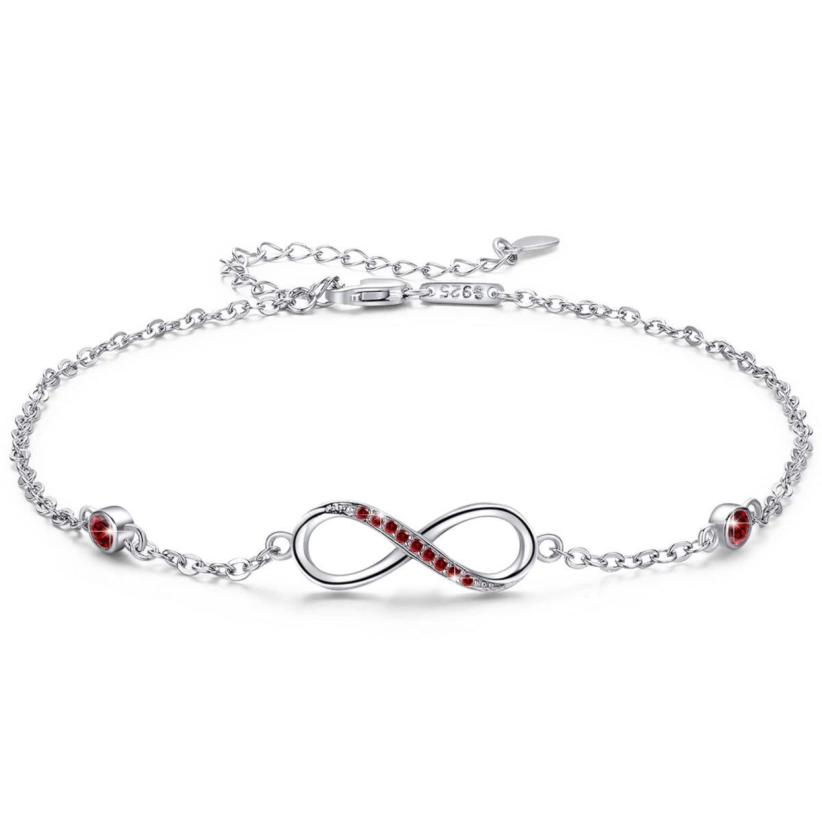 Bracelet de cheville en argent sterling en forme de coeur avec zircon cubique et symbole d-1