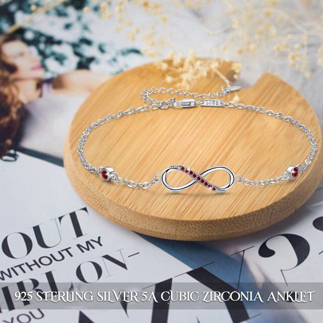 Sterling Silver Heart Shaped Cubic Zirconia Infinity Symbol Single Layer Anklet-6