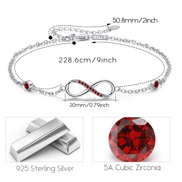 Bracelet de cheville en argent sterling en forme de coeur avec zircon cubique et symbole d-7