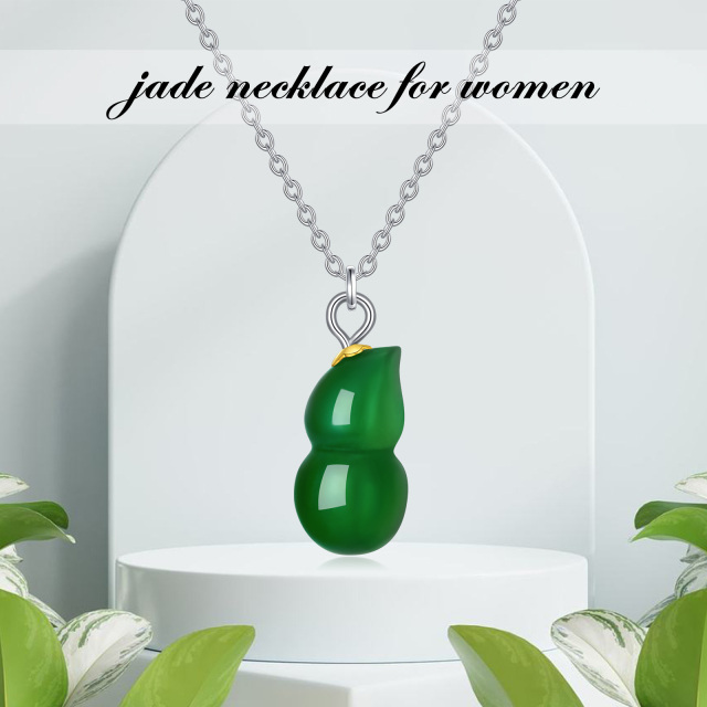 Sterling Silver Heart Shaped Jade Pendant Necklace-3