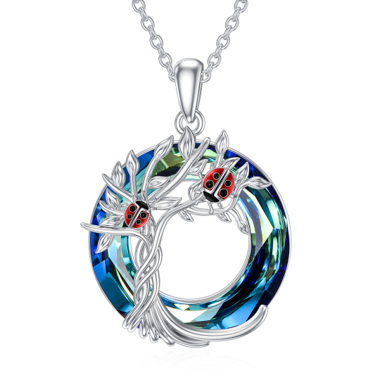 Collier en argent sterling avec coccinelle en forme de coeur et pendentif en cristal de l'