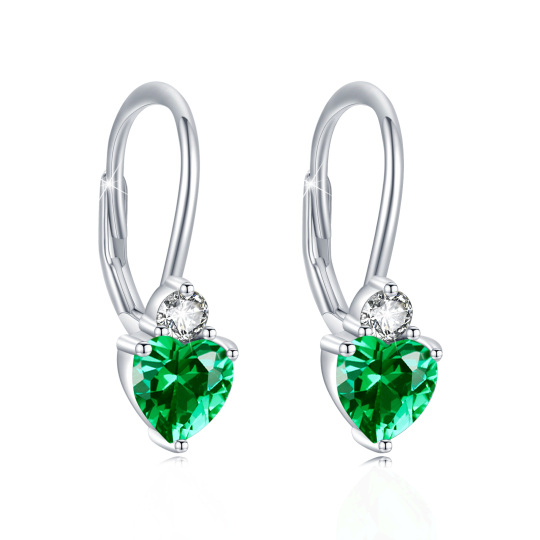 Sterling Silver Heart Shaped Cubic Zirconia Lever-back Earrings