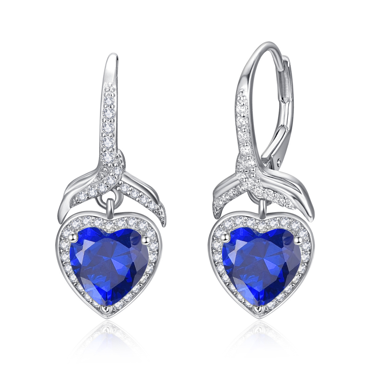 Sterling Silver Heart Cubic Zirconia Heart Lever-Back Earrings For Women-1