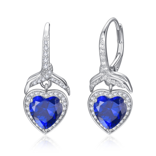 Sterling Silver Heart Cubic Zirconia Heart Lever-Back Earrings For Women