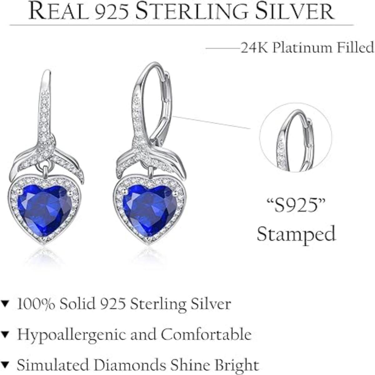 Sterling Silver Heart Cubic Zirconia Heart Lever-Back Earrings For Women-4