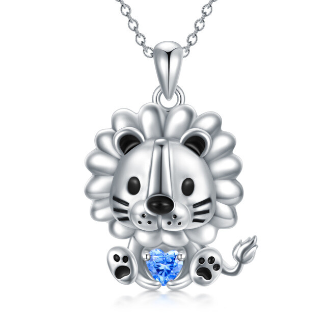 Sterling Silver Heart Shaped Cubic Zirconia Lion & Heart Pendant Necklace-5