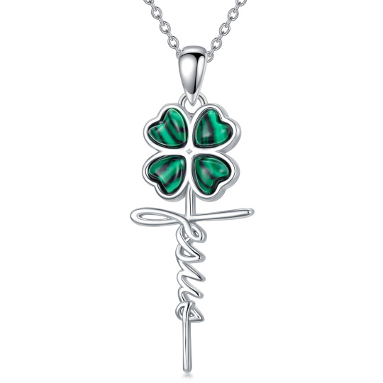 Sterling Silver Heart Shaped Malachite Four Leaf Clover & Cross Pendant Necklace