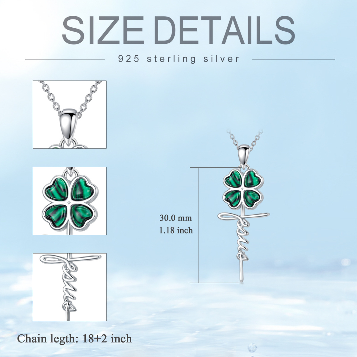 Collier en argent sterling avec pendentif en forme de coeur en malachite, trèfle à quatre-6