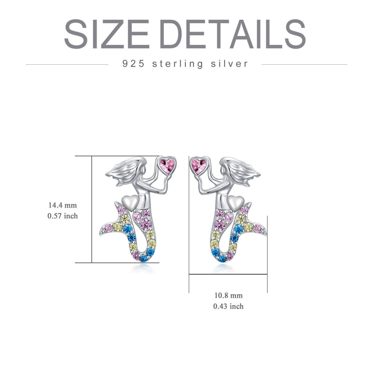 Boucles d'oreilles sirène en argent sterling avec zircon cubique en forme de coeur-6