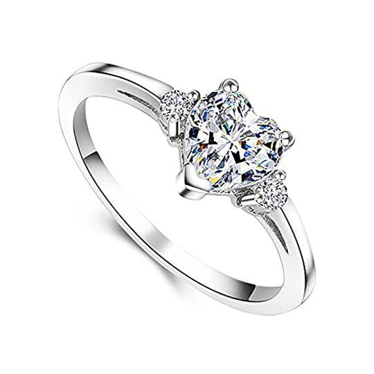 Bague de fiançailles en argent sterling en forme de coeur en Moissanite