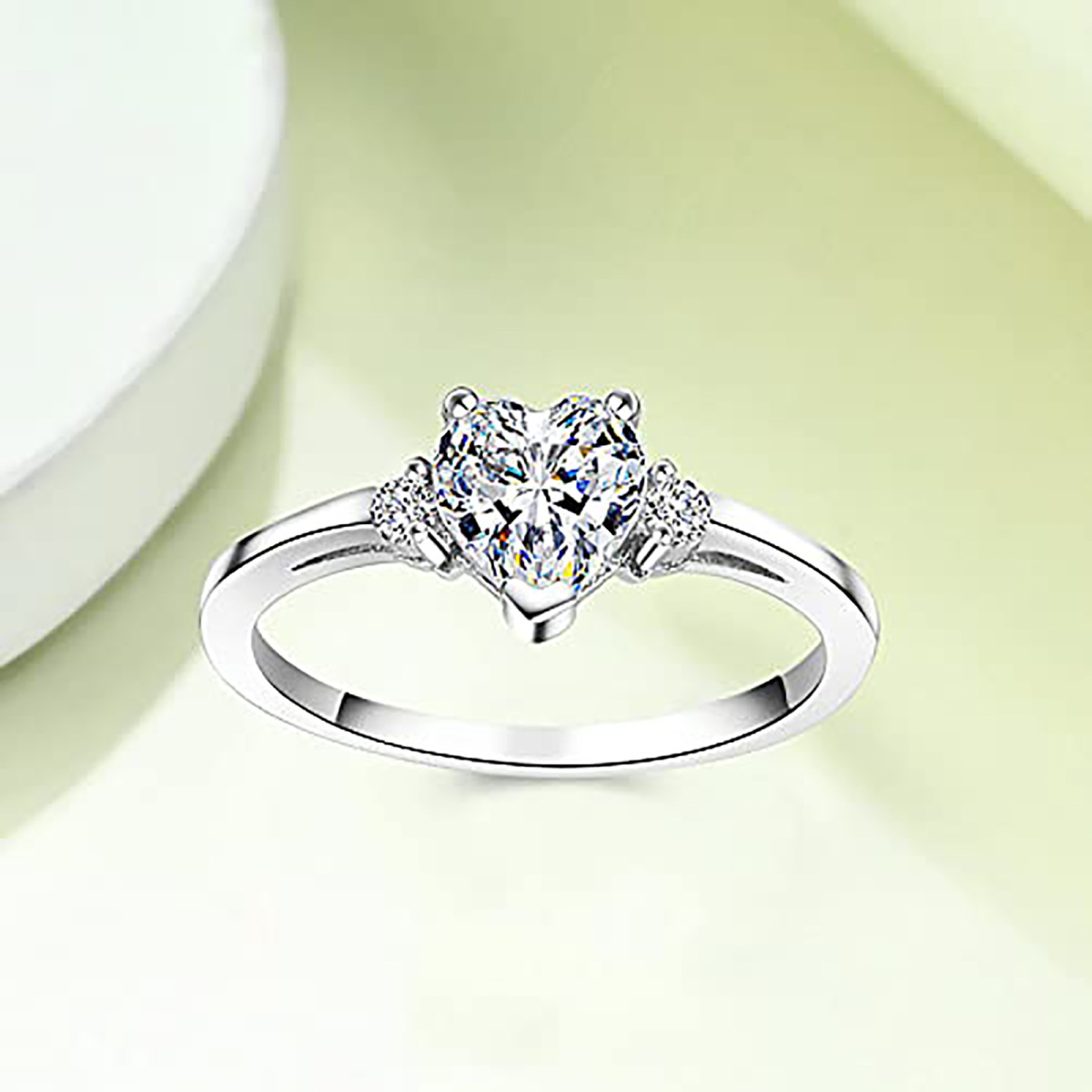 Sterling Silver Heart Shaped Moissanite Engagement Ring-4