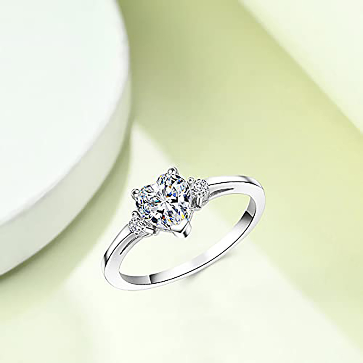 Sterling Silver Heart Shaped Moissanite Engagement Ring-5