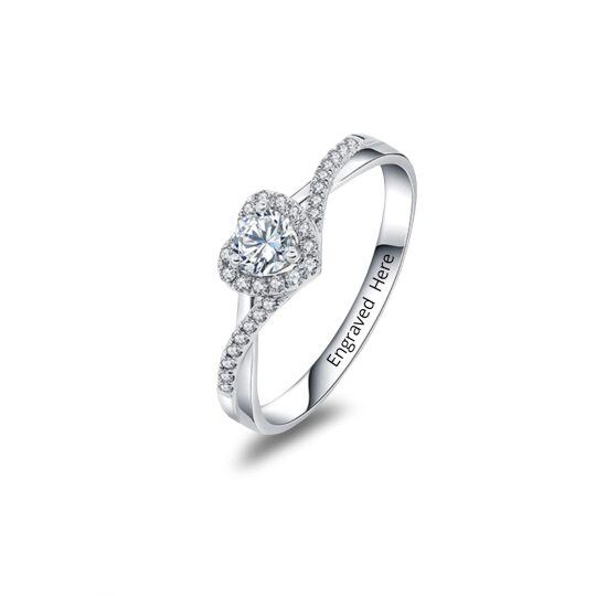 Sterling Silver Heart Moissanite Engagement Ring For Women