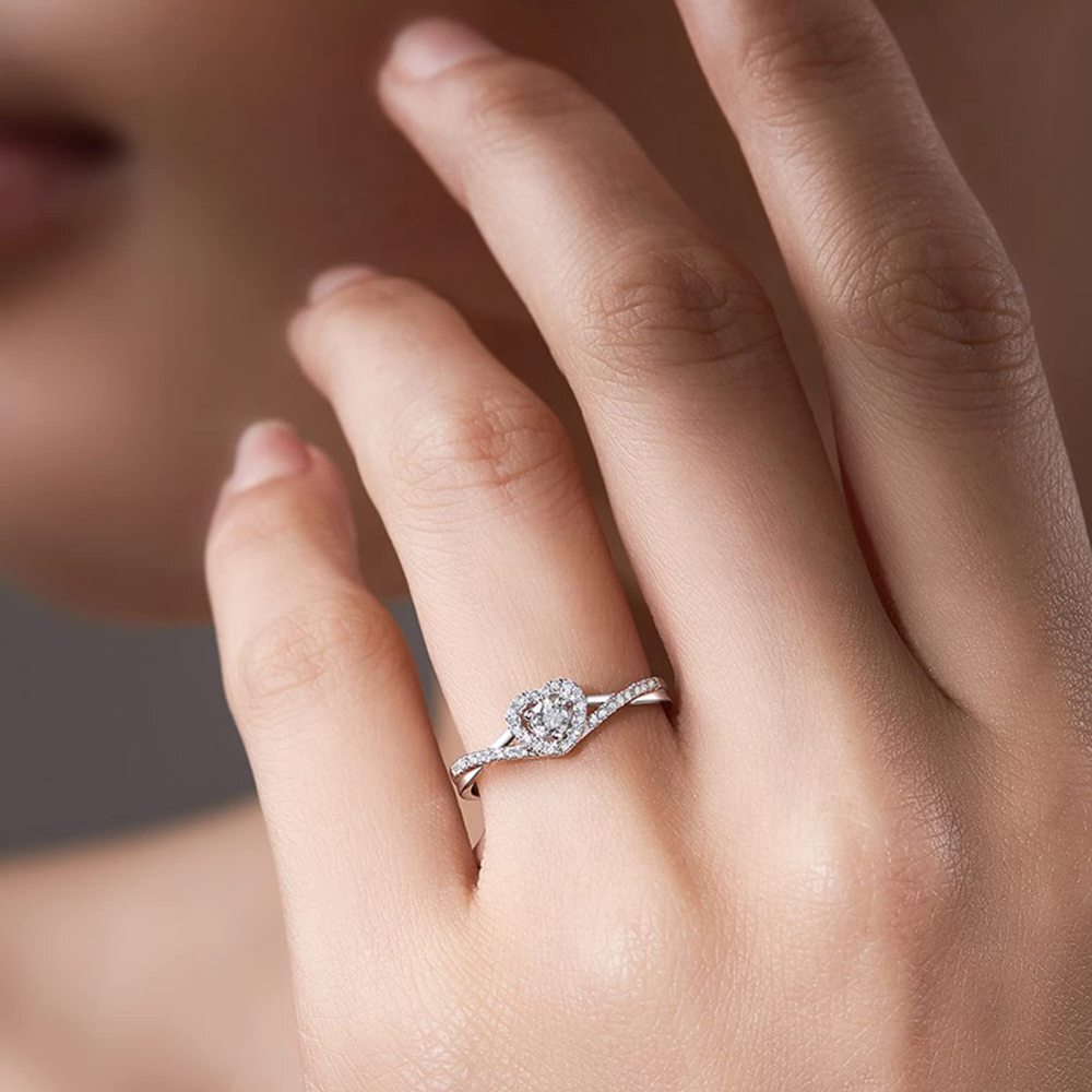 Anel de noivado de moissanite com coração em prata esterlina para mulheres-2