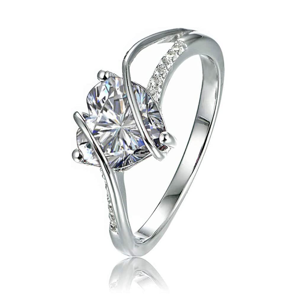 Sterling Silver Heart Shaped Moissanite Personalized Engraving Engagement Ring-1