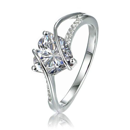 Sterling Silver Heart Shaped Moissanite Personalized Engraving Engagement Ring-2