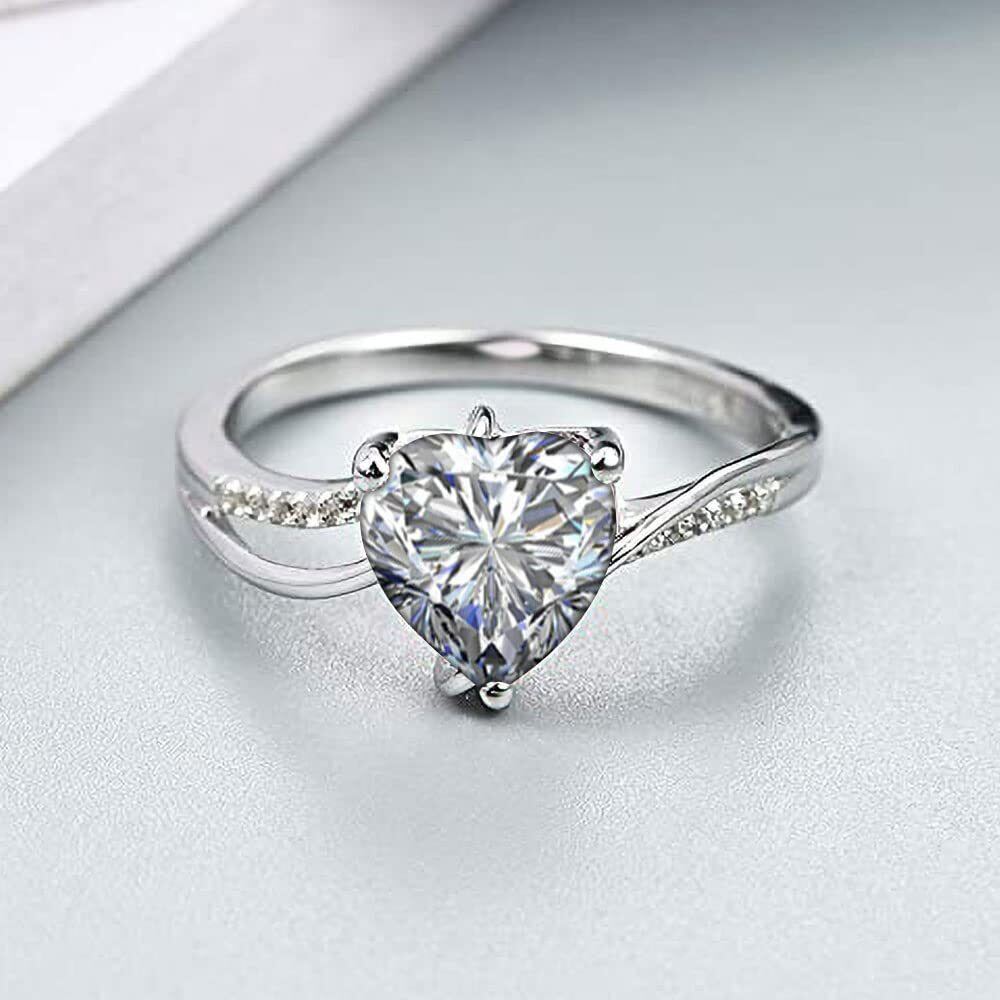 18K White Gold Heart Shaped Moissanite Personalized Engraving Engagement Ring-3