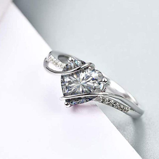 10K White Gold Heart Shaped Moissanite Personalized Engraving Engagement Ring-4