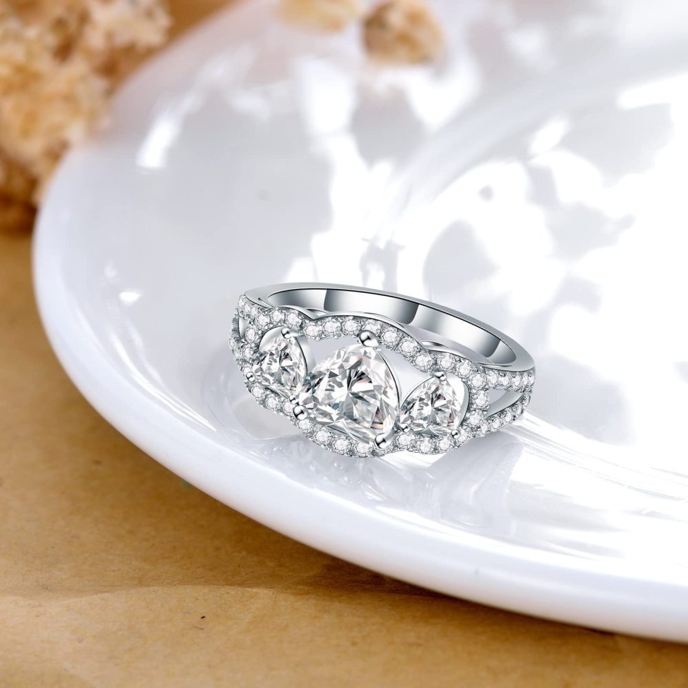 Anel de noivado personalizado com gravura em forma de coração de prata esterlina moissanite-5