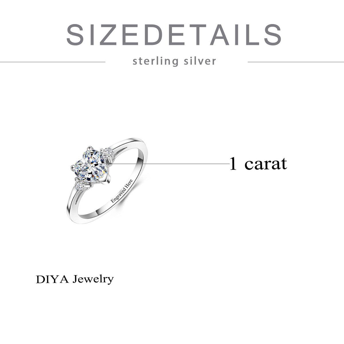 Sterling Silver Heart Shaped Moissanite Personalized Engraving Wedding Ring-4