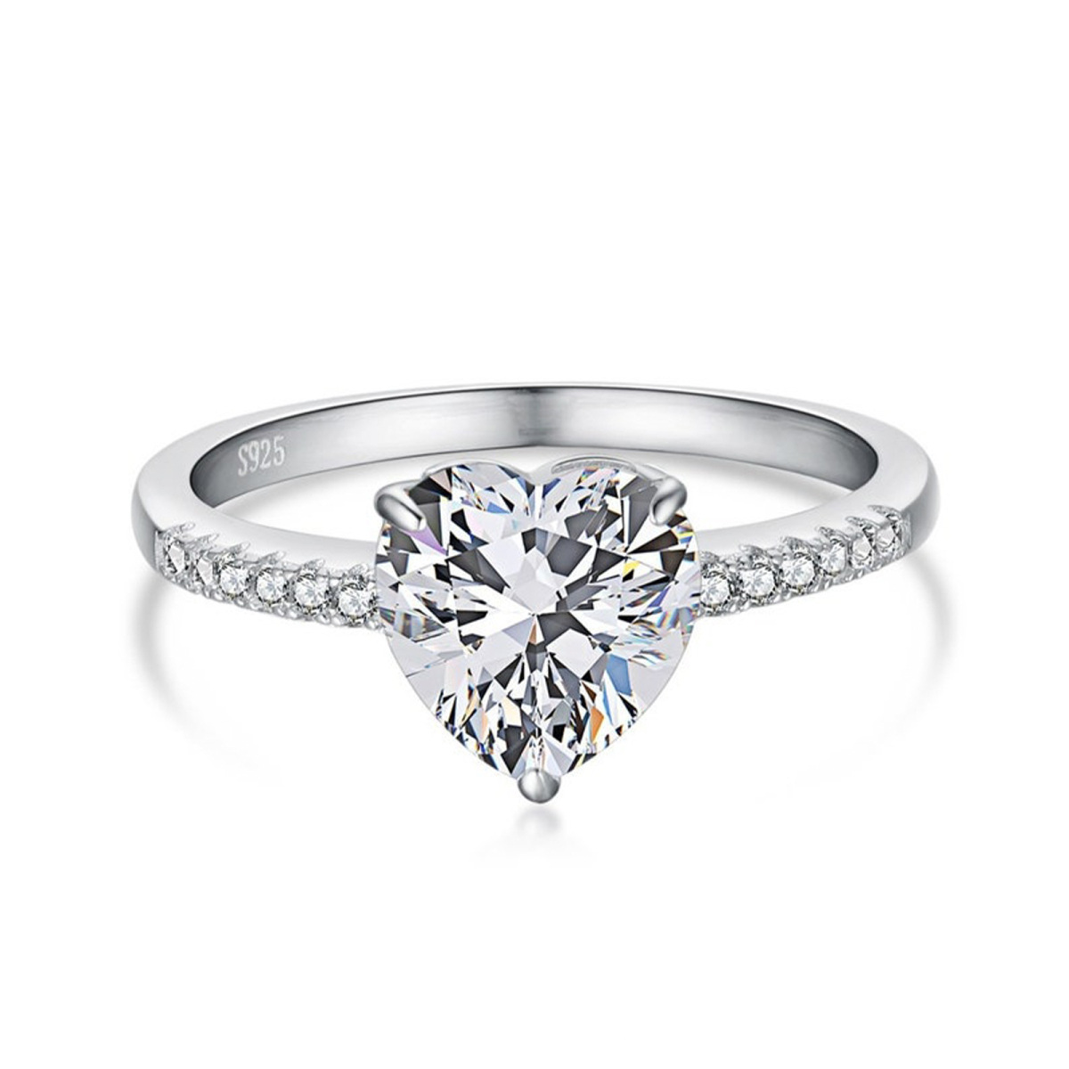 Bague coeur moissanite en forme de coeur en argent sterling-1