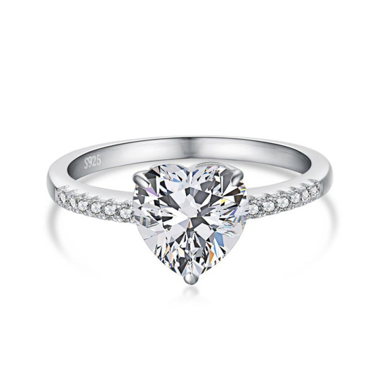 Sterling Silver Heart Shaped Moissanite Heart Ring