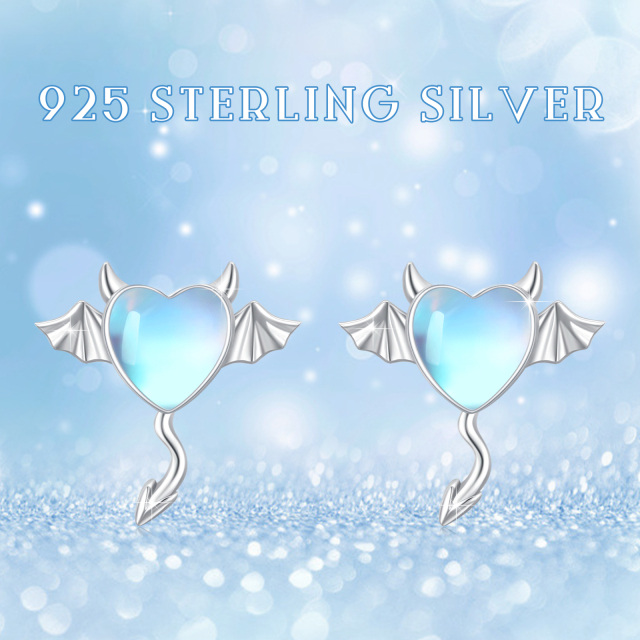 Sterling Silver Heart Shaped Moonstone Angel Wing Stud Earrings-7