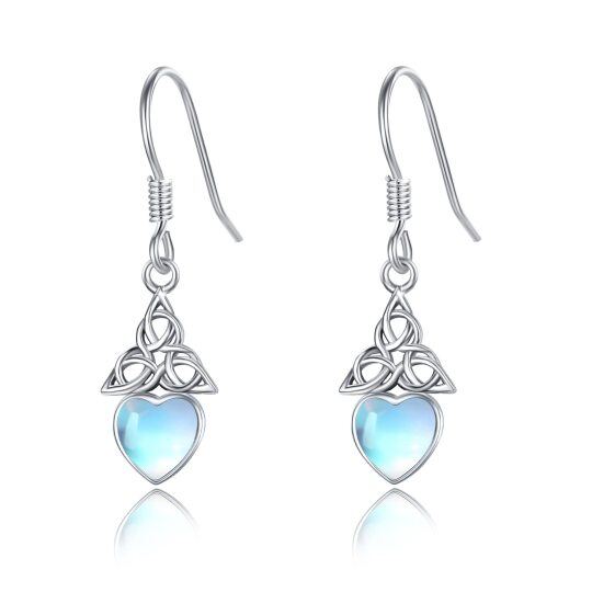 Boucles d'oreilles pendantes en forme de cœur en argent sterling avec pierre de lune et nœud celtique