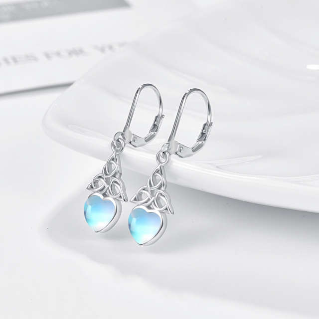 Boucles d'oreilles dormeuses en argent sterling en forme de cœur avec pierre de lune et nœud celtique-5