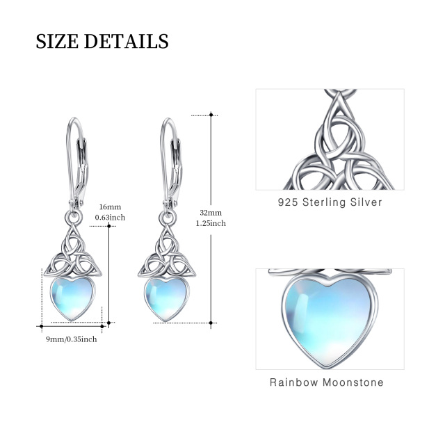 Sterling Silver Heart Shaped Moonstone Celtic Knot Lever-back Earrings-6