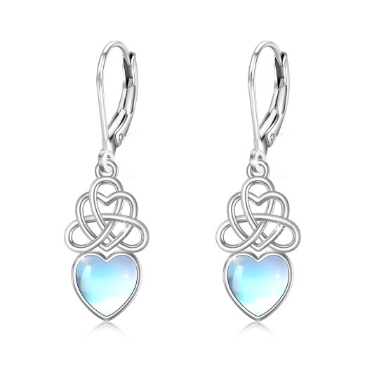 Boucles d'oreilles en argent sterling avec nœud celtique en forme de cœur en pierre de lun