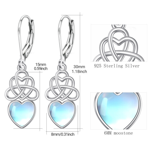 Boucles d'oreilles en argent sterling avec nœud celtique en forme de cœur en pierre de lun-6