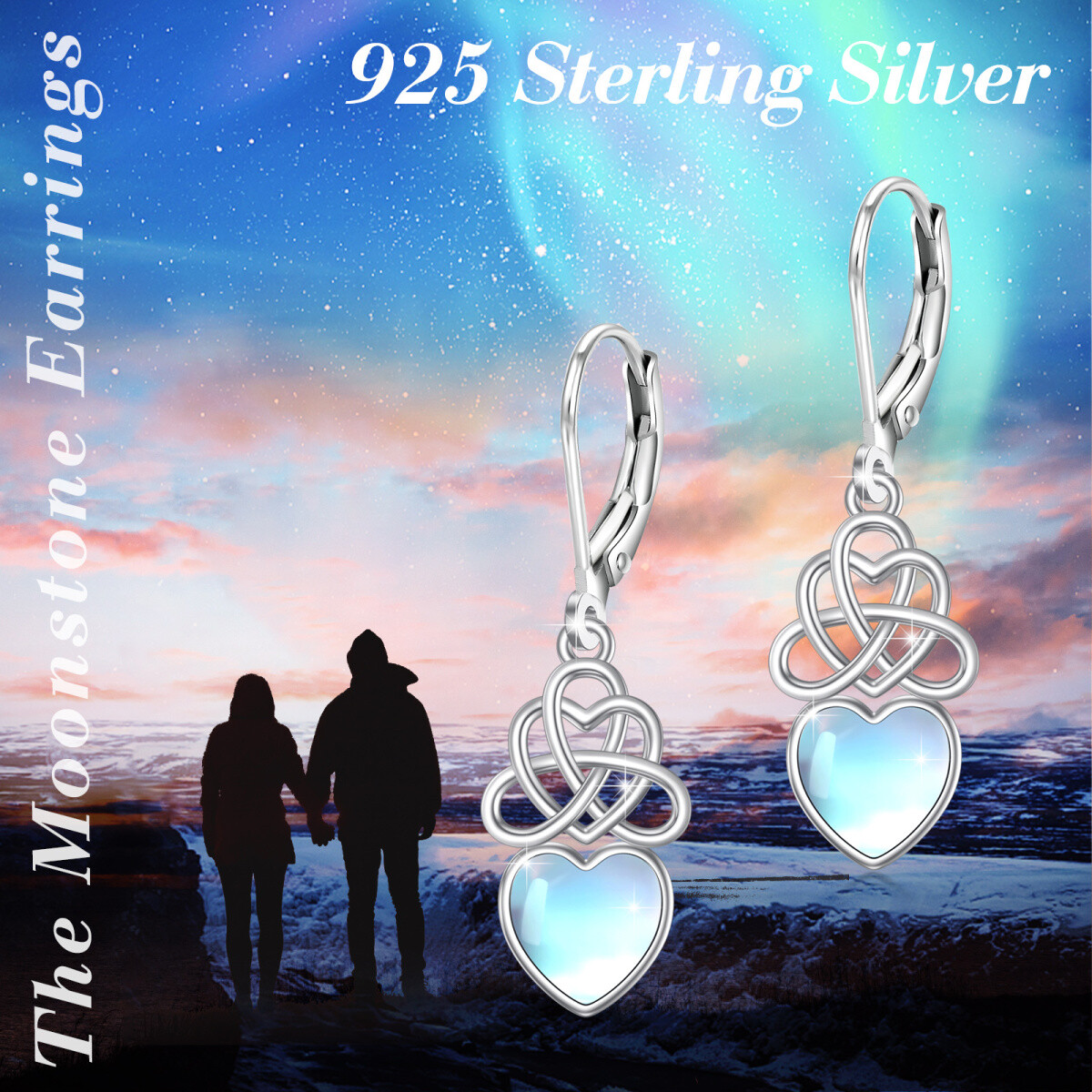 Sterling Silver Heart Shaped Moonstone Celtic Knot Lever-back Earrings-7