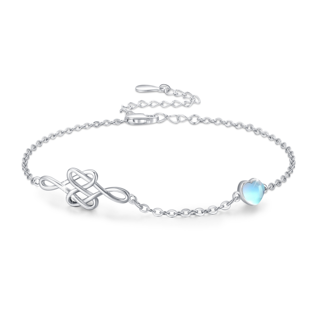 Bracciale con pendente a nodo celtico in pietra di luna a forma di cuore in argento sterling per la migliore amica delle donne-1