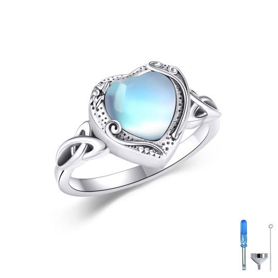 Anello da donna con nodo celtico in pietra di luna a cuore in argento sterling con urna a cuore