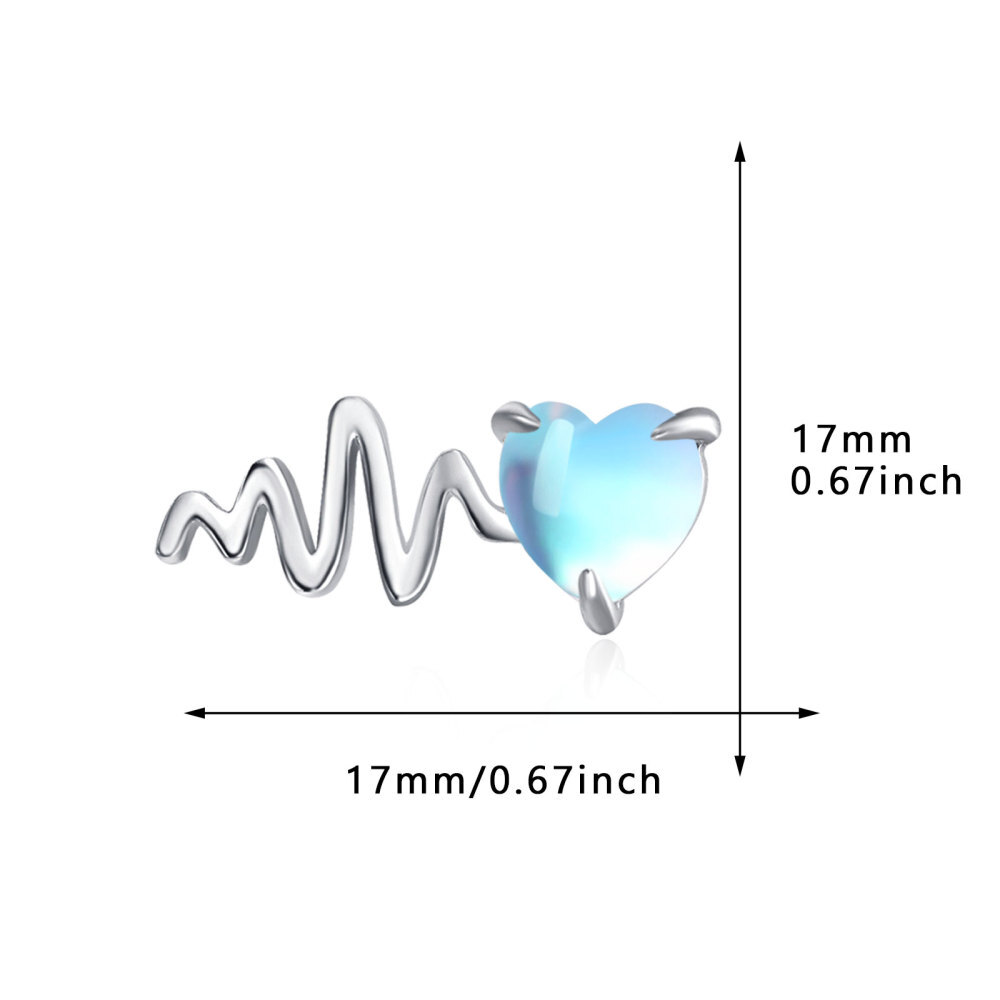 Sterling Silver Heart Moonstone Electrocardiogram Stud Earrings For Women-5