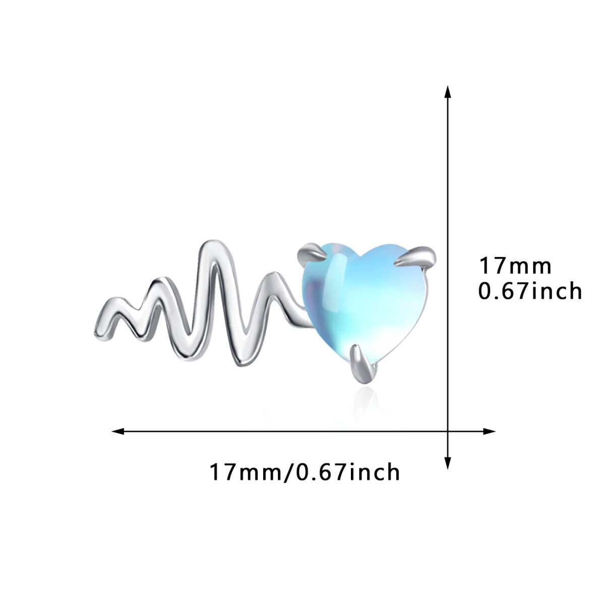 Sterling Silver Heart Moonstone Electrocardiogram Stud Earrings For Women-5