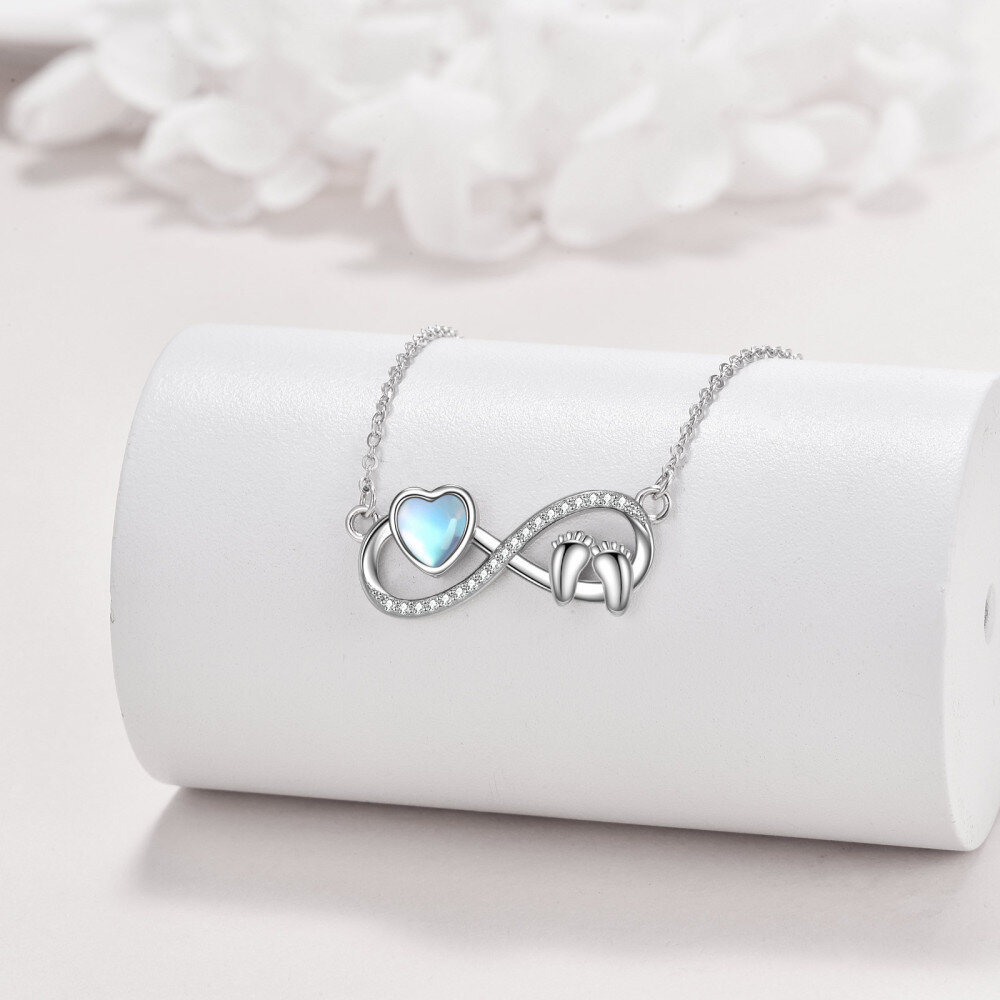 Sterling Silver Heart Moonstone Footprints Infinity Symbol Pendant Necklace For Women-3
